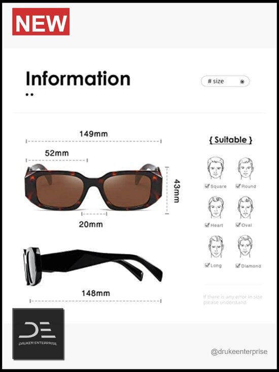 Vintage Rectangular Sunglasses Retro UV400 Protection Sqare Frame